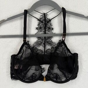 Victoria's‎ Secret Black Lace Unlined Demi Bra Size 34D Floral Lingerie